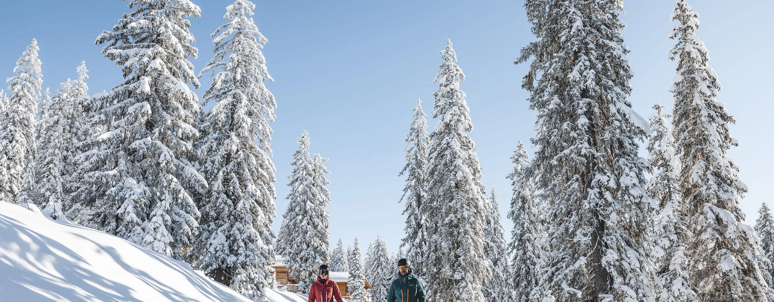 Zwei Skifahrer in verschneiter Winterlandschaft